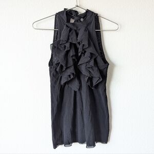 White House Black Market Gauze Ruffled Keyhole Sleeveless Top